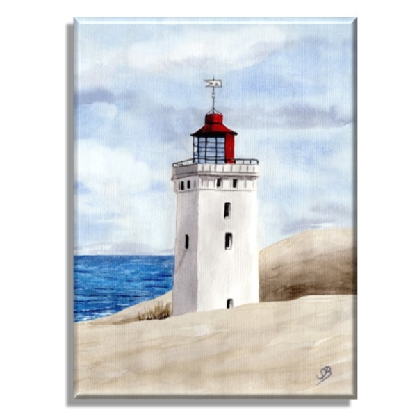 Leinwand 40 x 30 cm Keilrahmen Canvas-Leinen Aquarell Maritim Kunst Druck Kunstdruck Nordsee Dänemark Danmark Leuchtturm Rubjerg Knude Düne Blokhus Lokken Sonnenuntergang